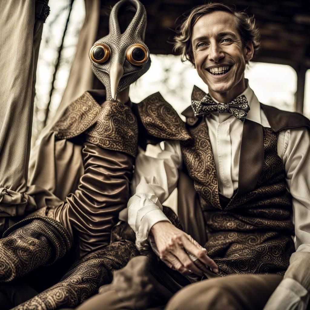 Surreal Restaurant Scene with Exotic Aliens, Professional Ph...