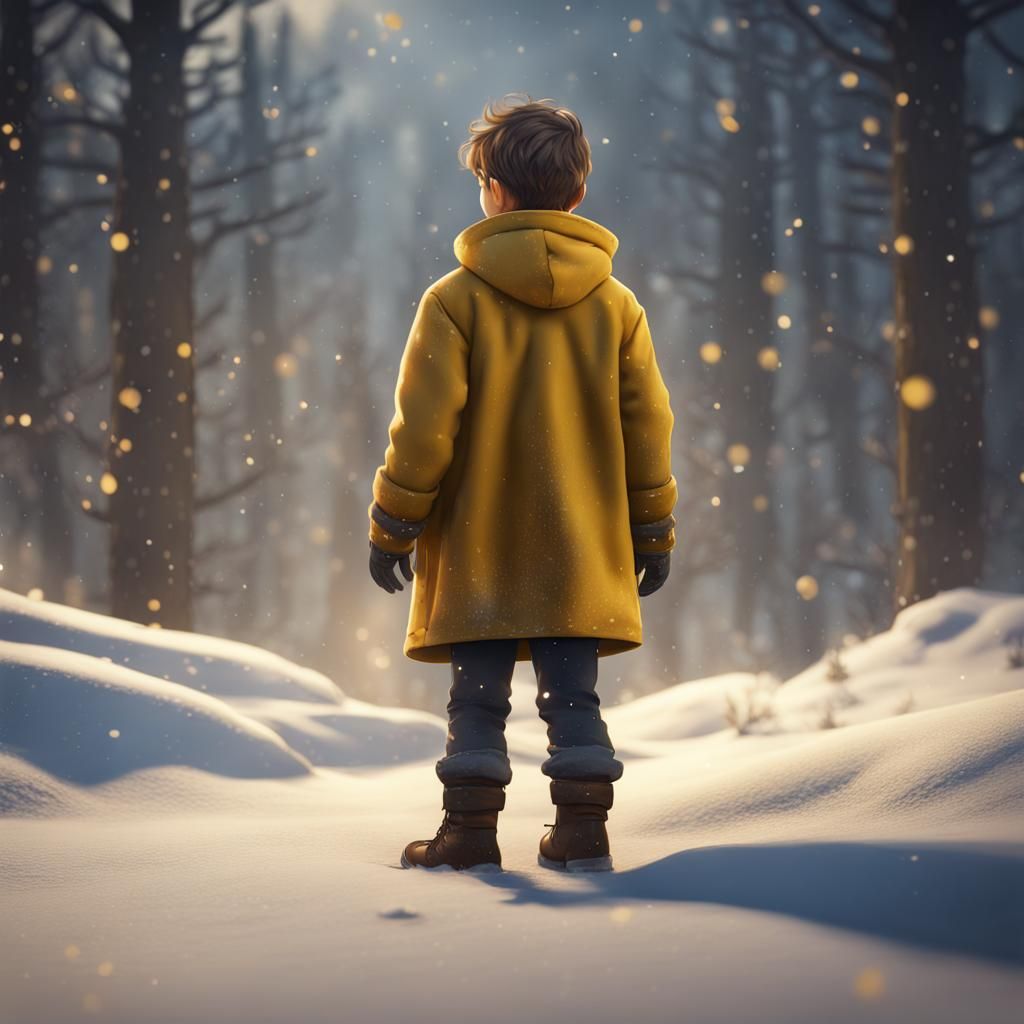 Boy in Snowy Landscape: Matte Painting