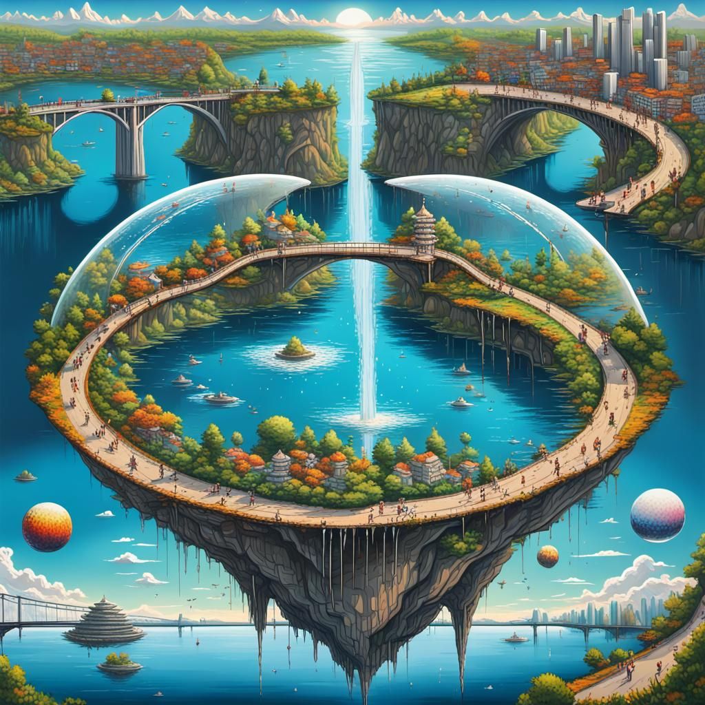 Spherical Sky Islands with Eco Cities in Pixel Art