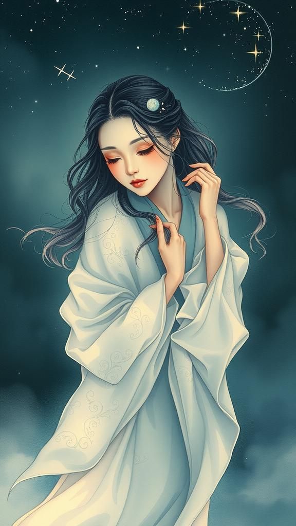 Ethereal Ghost in Oriental Watercolor Style