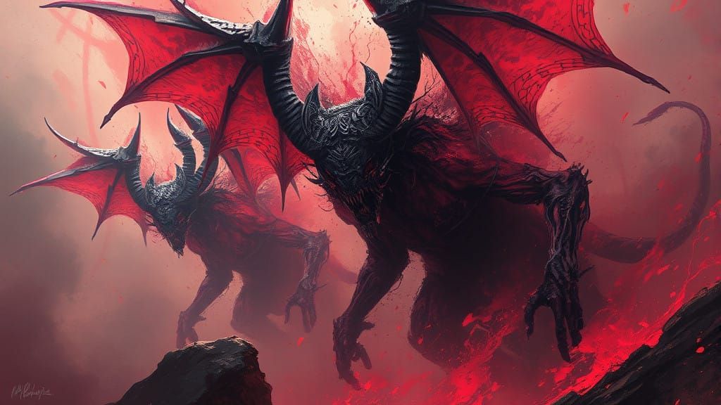 Dark Surreal Demons in Ethereal Digital Landscapes