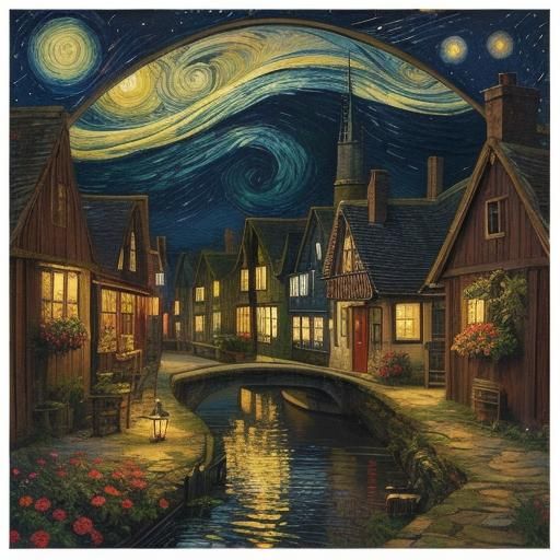 beautiful Mixed media fabric collage of an old canal with wh...