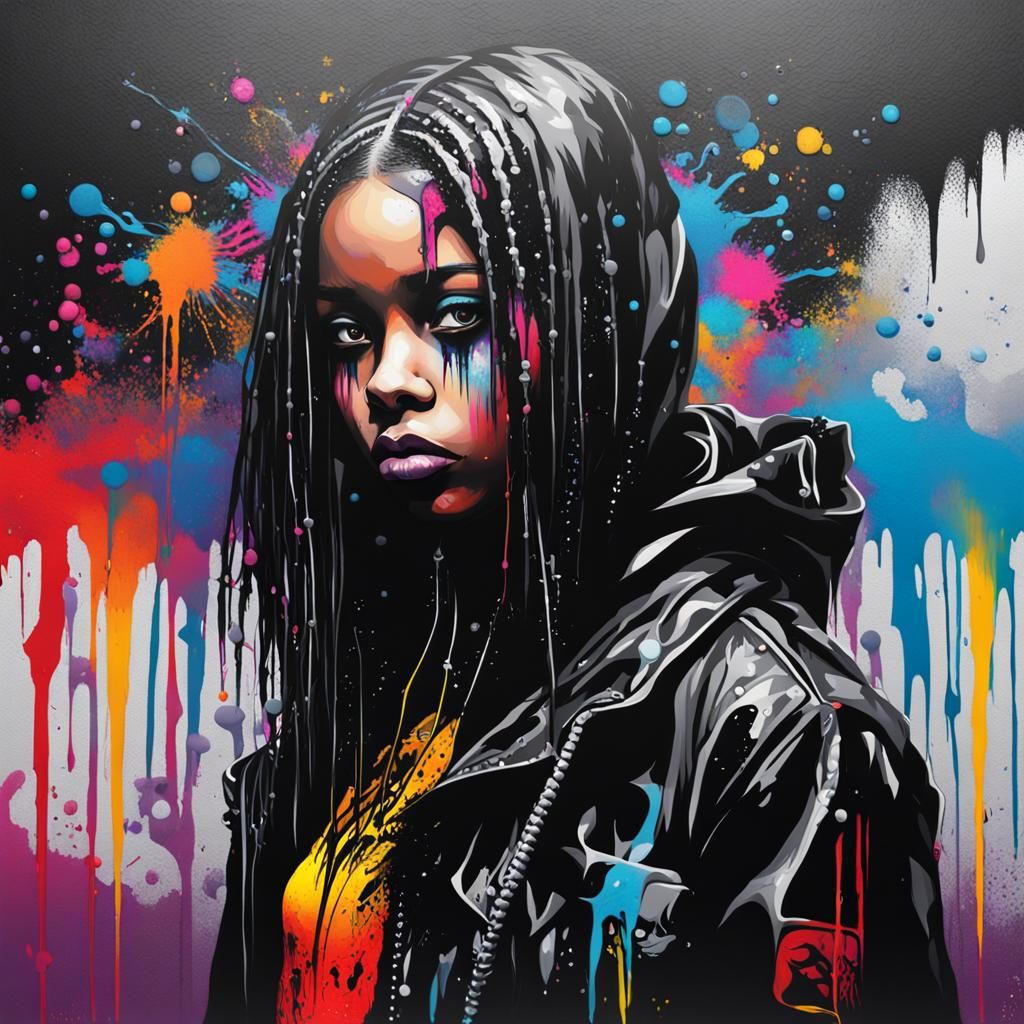 Goth Girl in Graffiti Street Art Style