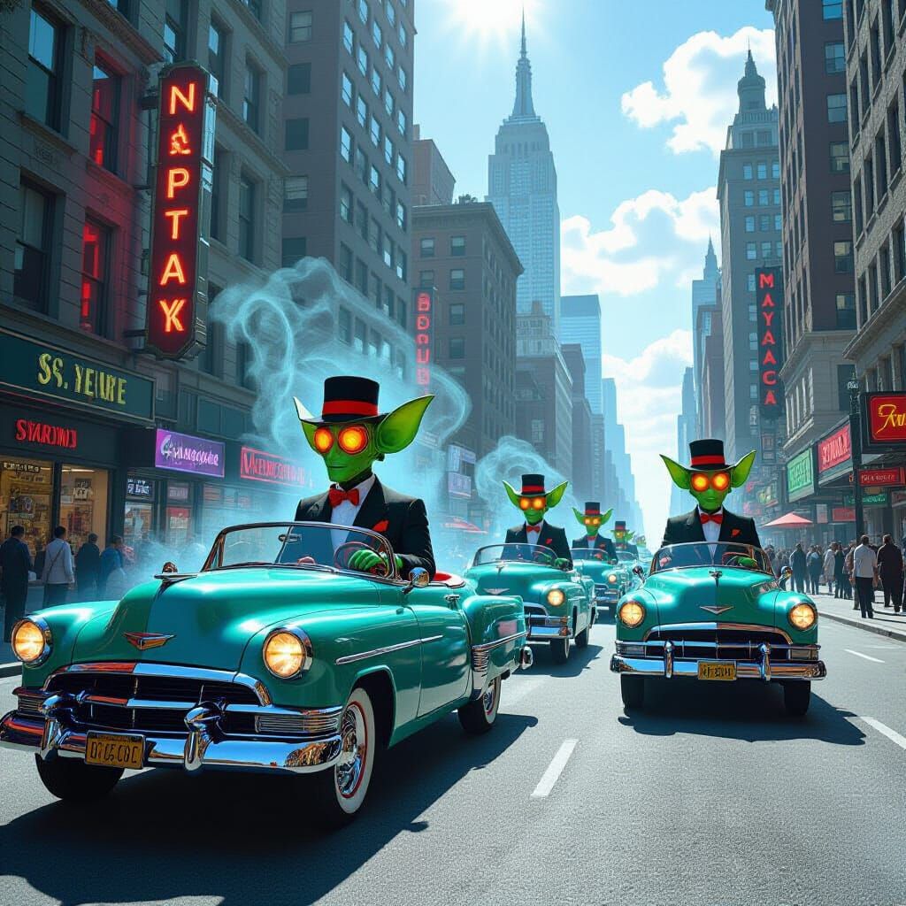 Futuristic Gangsters in Sunny 2080 New York Double Exposure