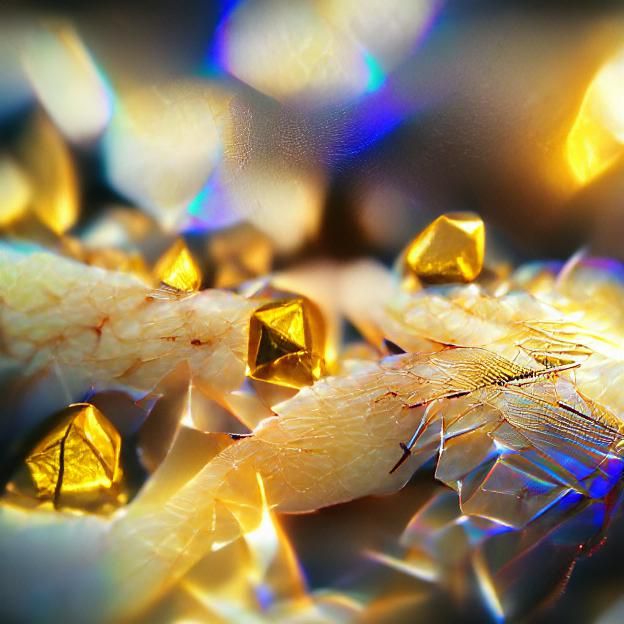 Sharp Reflective Gold Crystals on Dark Background