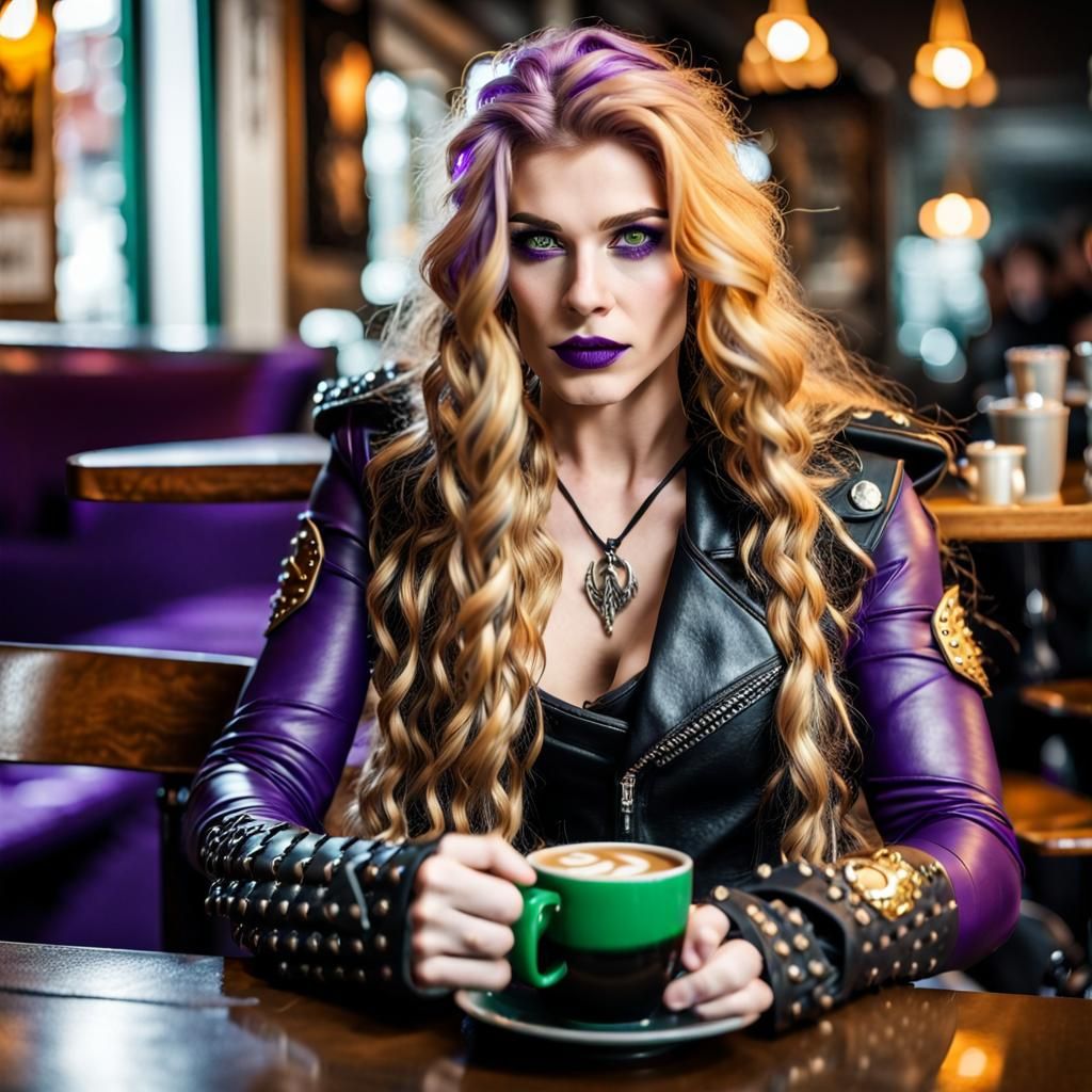 Valkyrie with Viking Features in Cafe