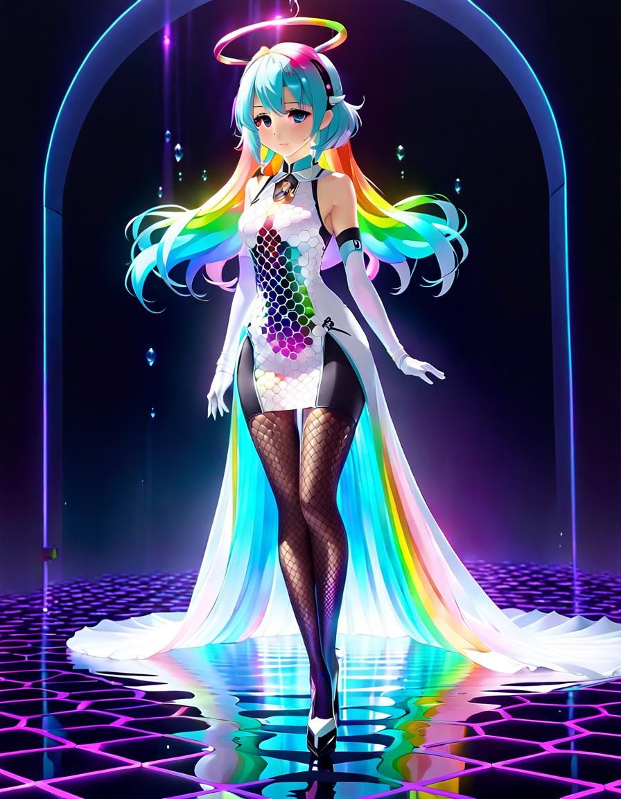 UV Neon Rainbow Girl in Anime Style