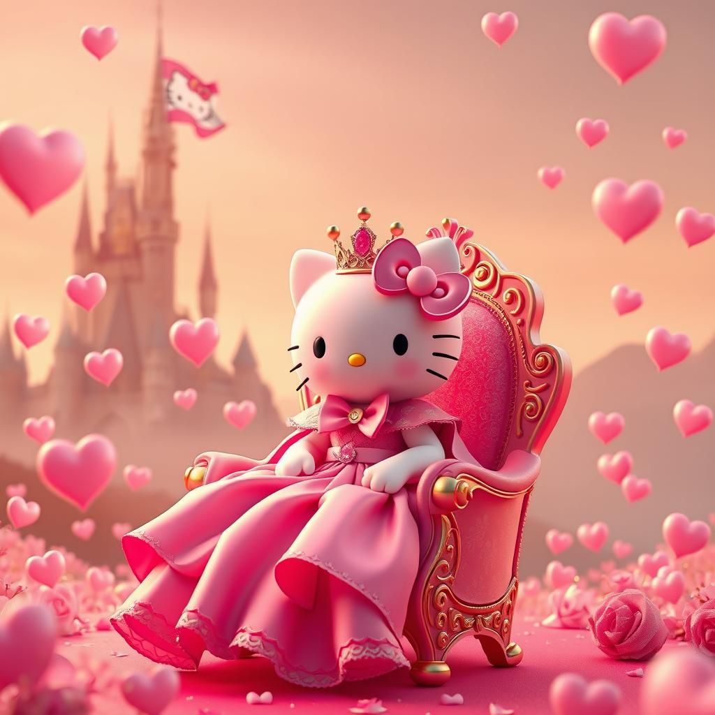 Hello Kitty as Princess on Ornate Chair
