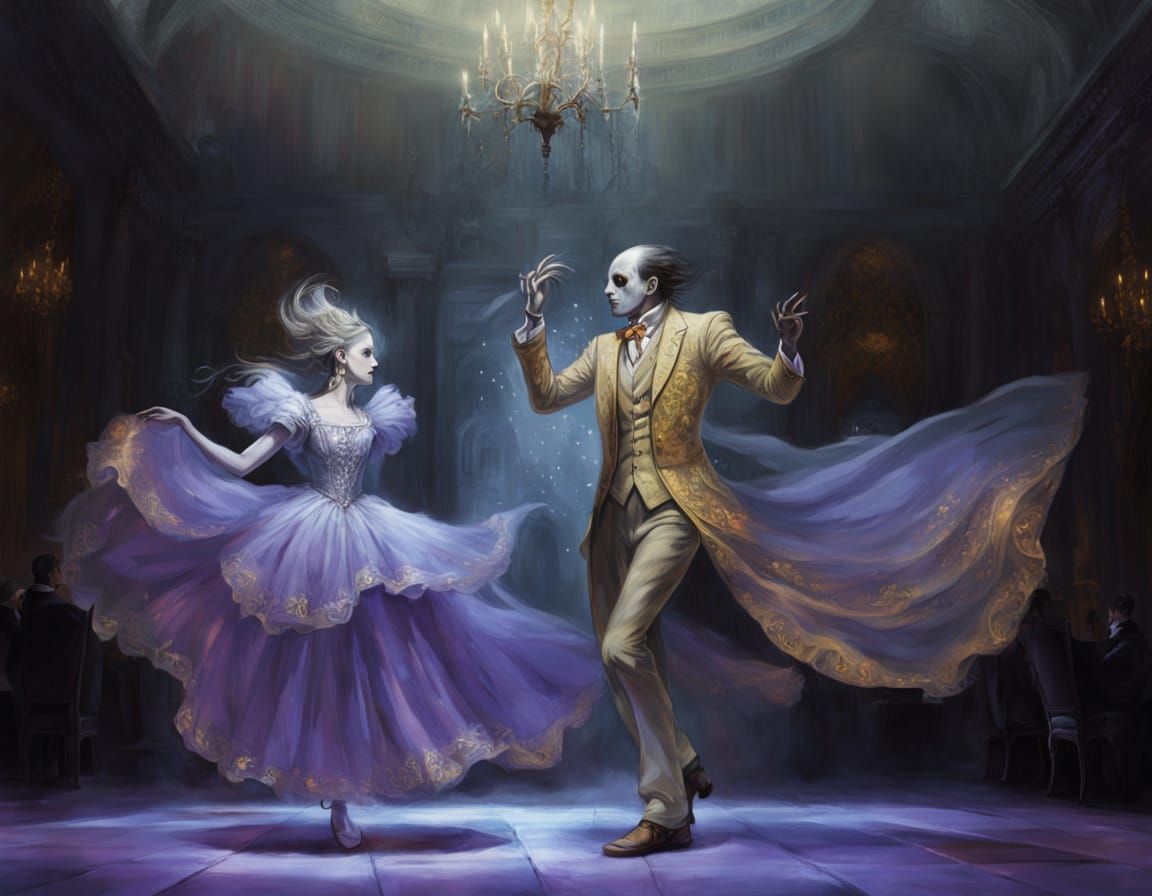 Ghosts Dancing at a Haunted New Year's Ball in Vibrant Oil P...