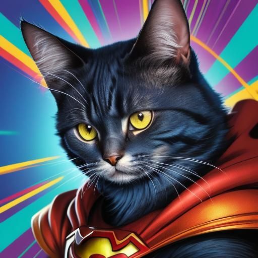 Cute Superhero Cat in Comic Book Style