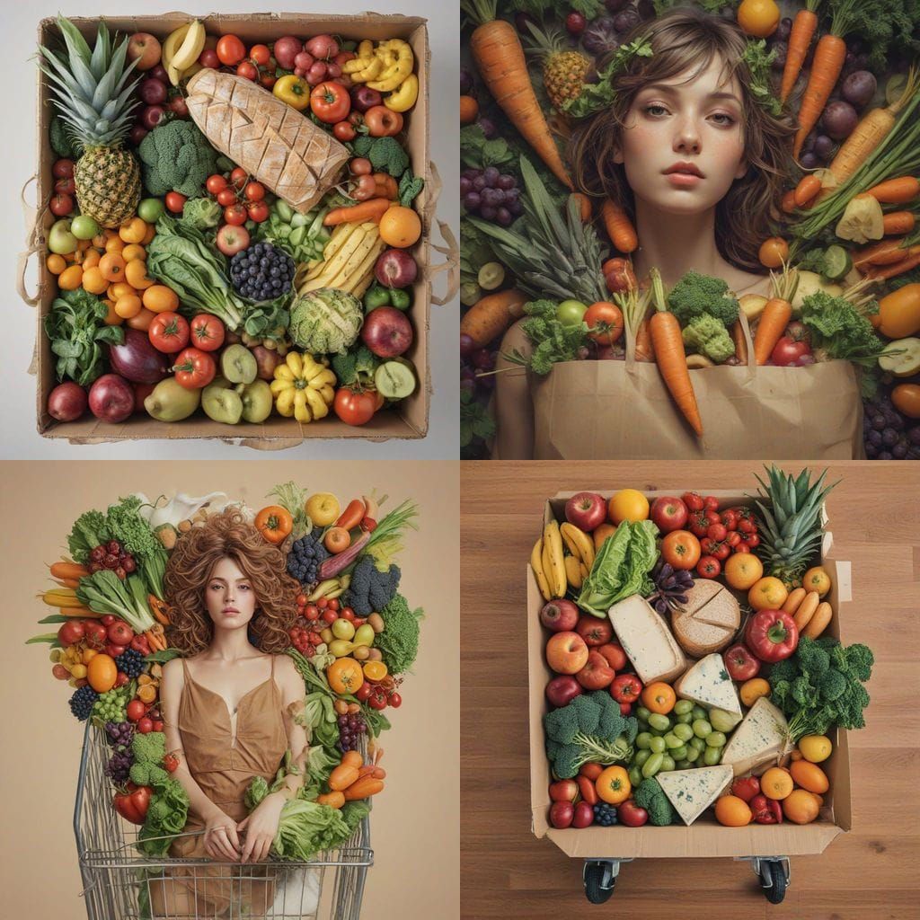 Fresh Produce Filled Shopping Cart in Minimalistic Setting