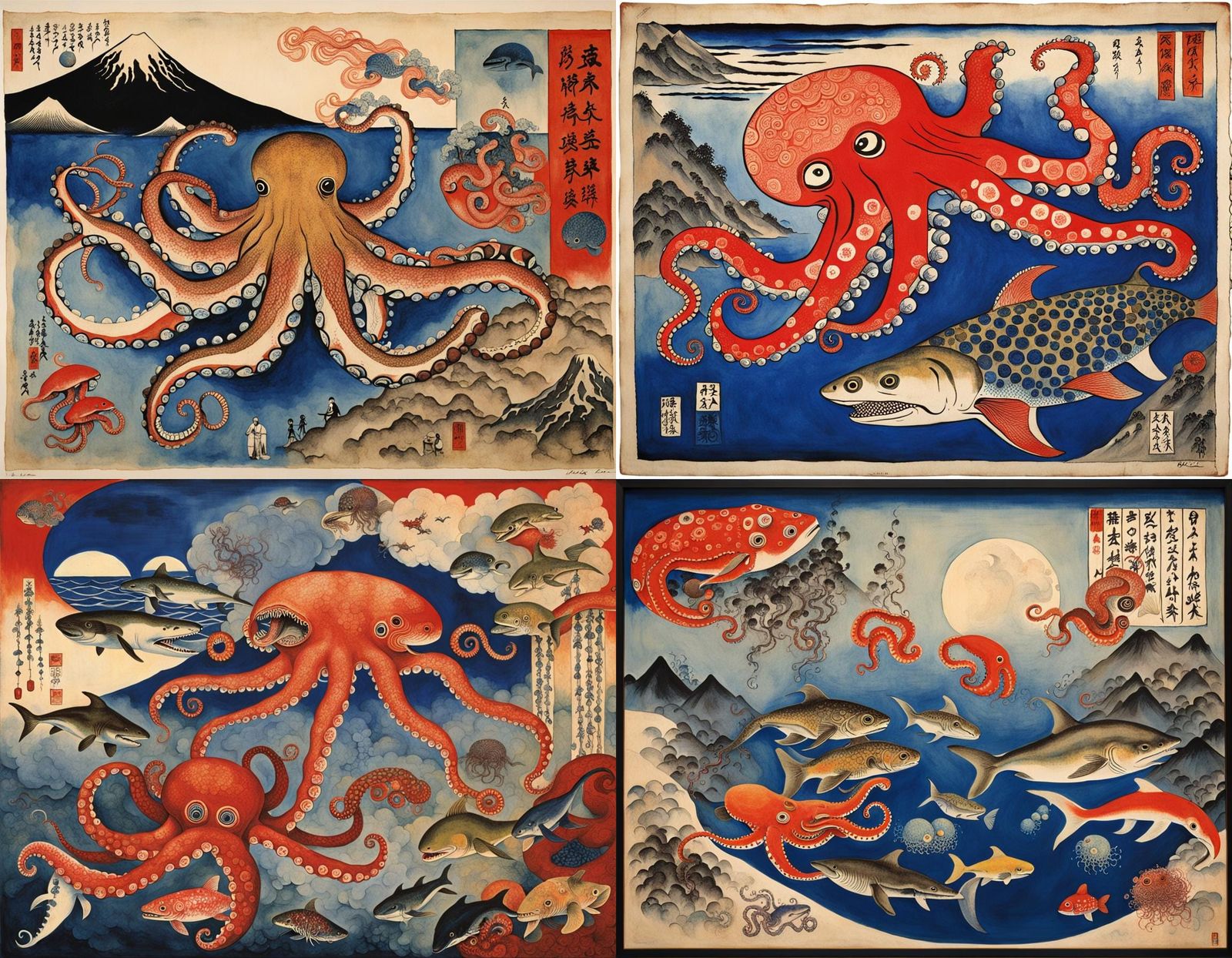 Horrific Sea Creature in Japanese Woodblock Style