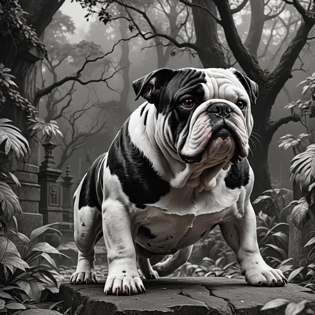 Monochromatic 3D Olde English Bulldogge, Detailed Matte Pain...