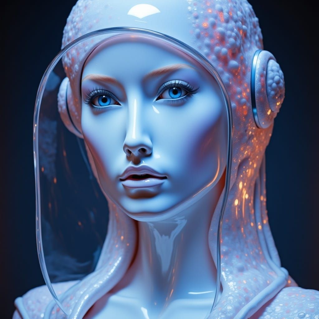 Ethereal Robot Goddess in Prismatic Hues
