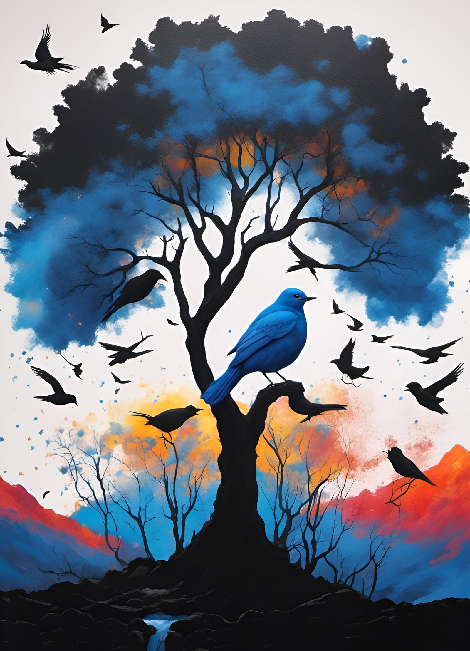 Blue Landscape in Head Silhouette, Splash Art