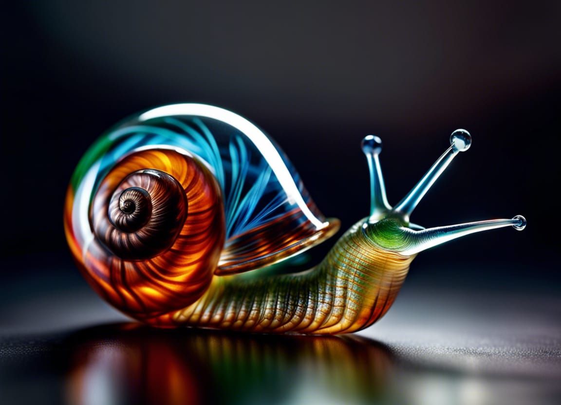 Intricate Blown Glass Snail with Transparent Shell