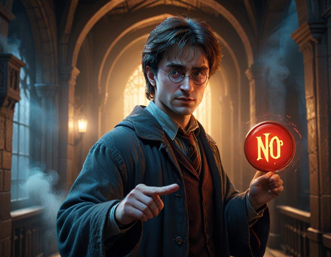 Harry Potter in a Haunting Hogwarts Corridor