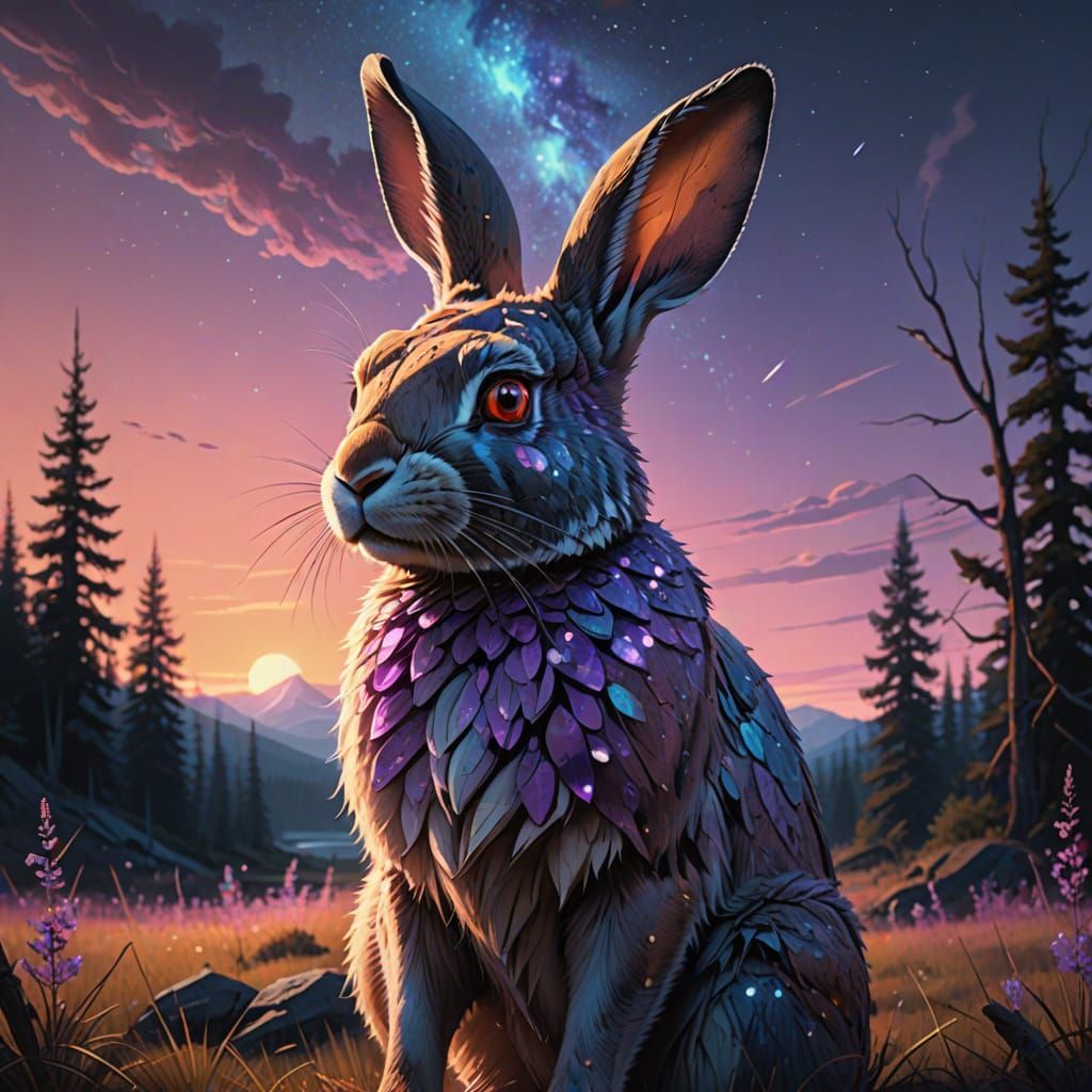 Hyper-Realistic Rabbit with Electric Shield in Cinematic Nig...