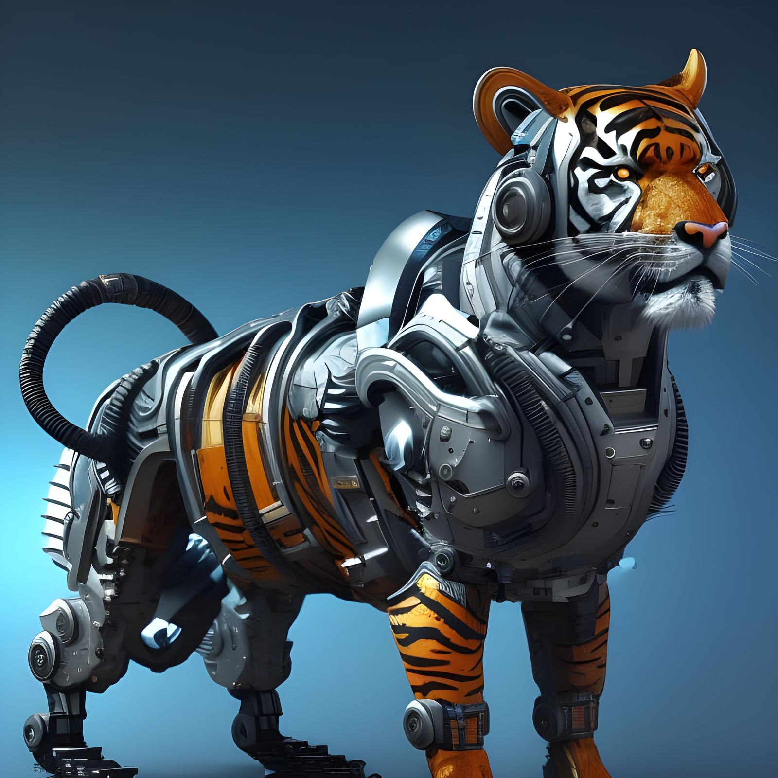Cyberpunk Mechanized Tiger in Hyperrealism