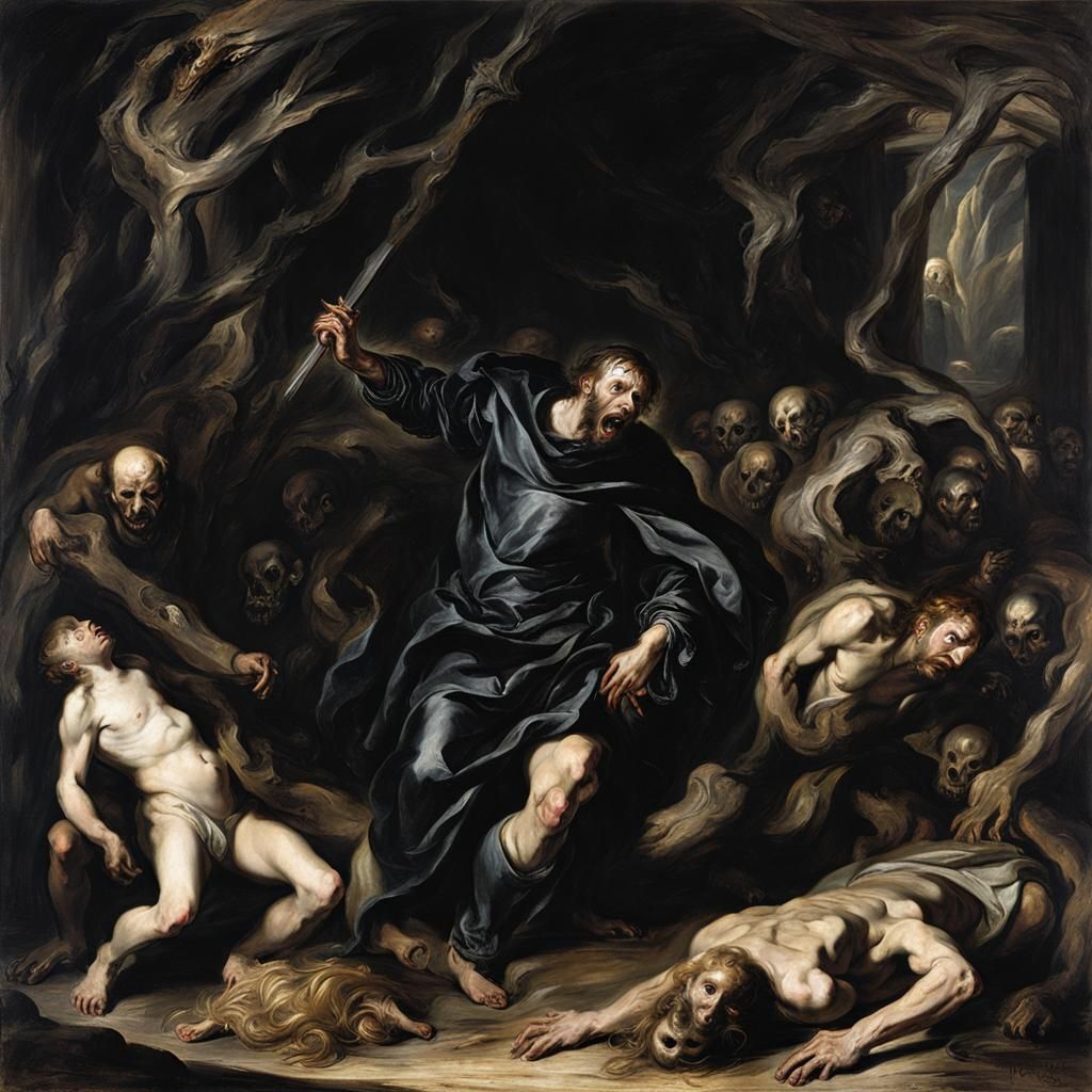 Grimdark Scene Inspired by Baroque Painting