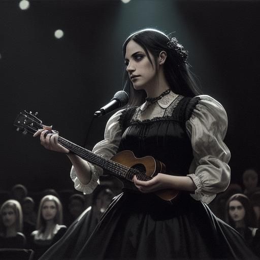 Gothic Romanticism: Singer on Stage, Expressive Oil Painting