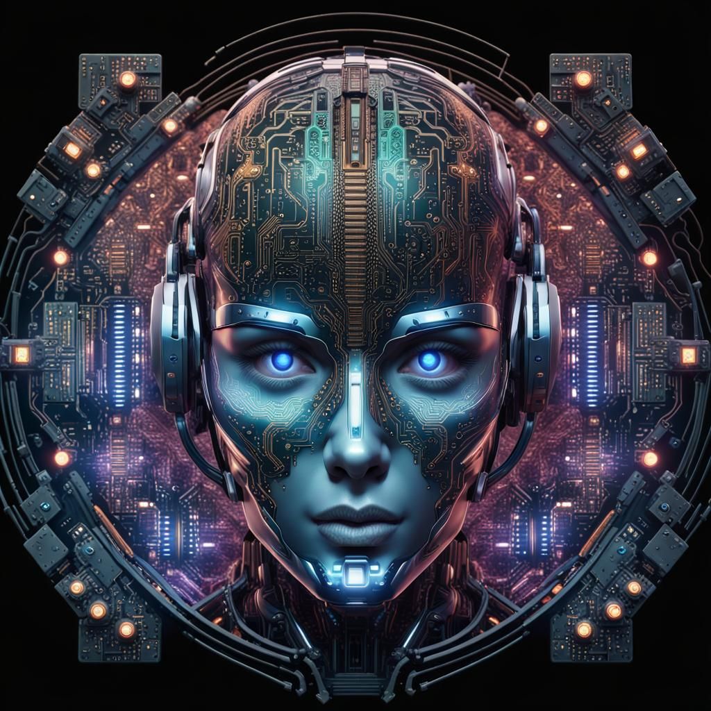 Futuristic Cyber AI Chatbot Logo in Biopunk Style