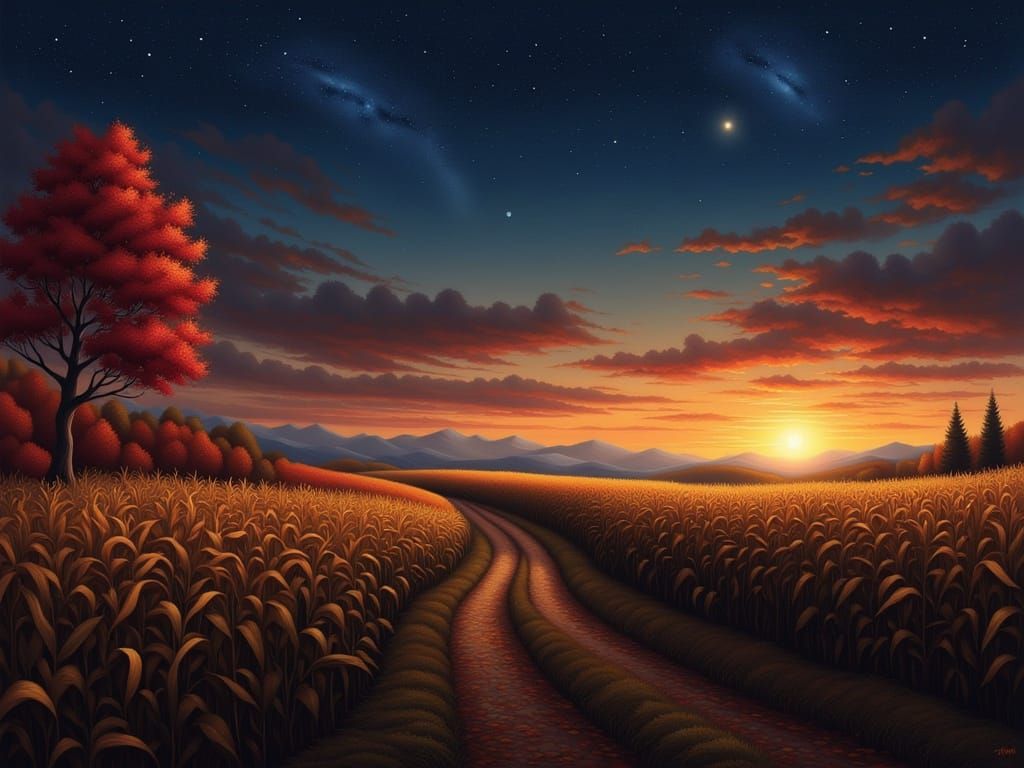 Vast Cornfield Under Starry Night Sky