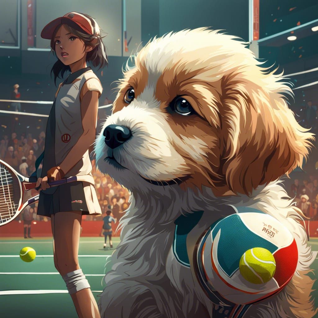 Puppy Plays Tennis: Hyperdetailed Digital Art