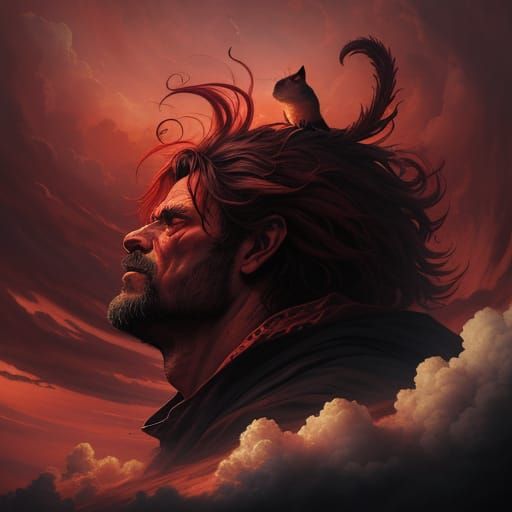 Mouse Gazes Up at Violent Crimson Sky