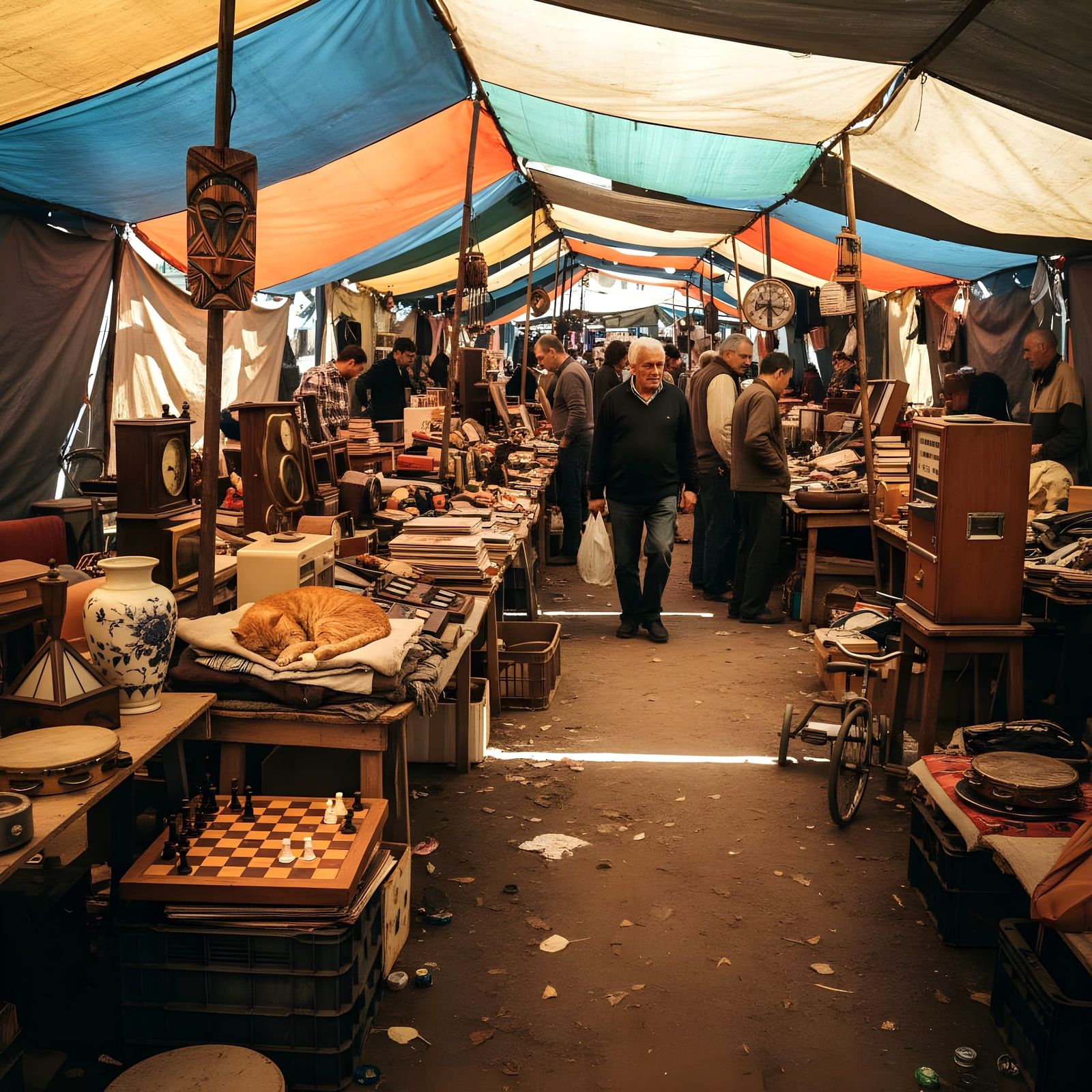 Bustling Second-Hand Market with Eclectic Goods