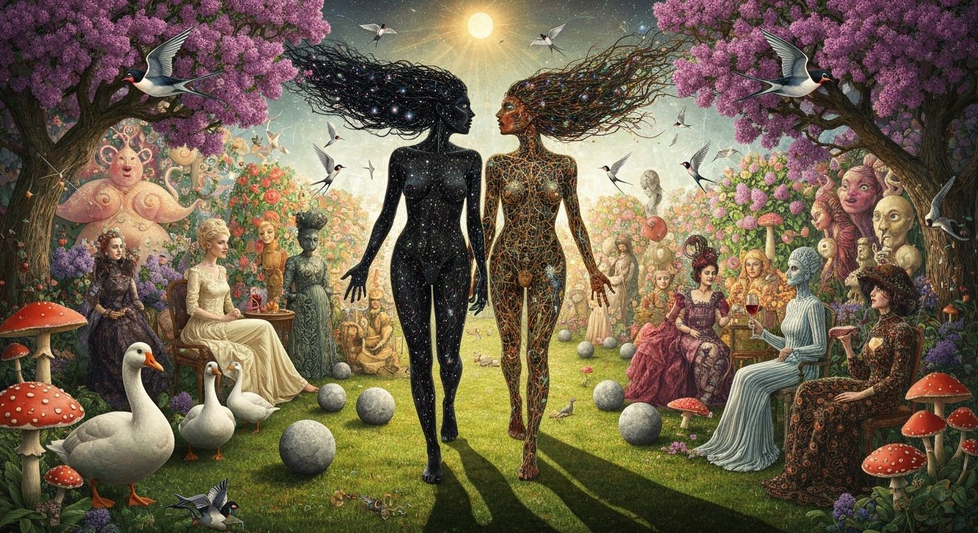 Cosmic Goddess of Life Catches Sun and Moon