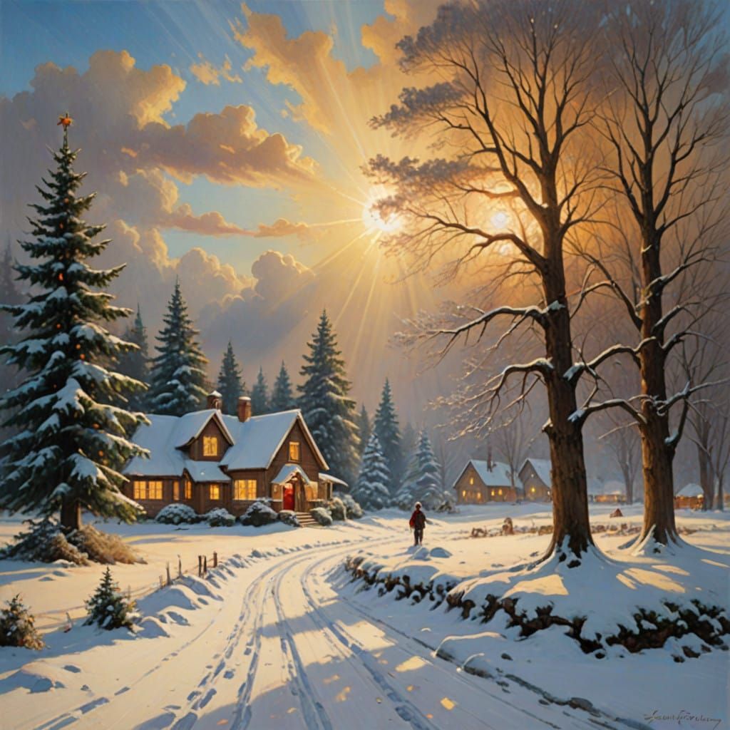 Celestial Joyous Christmas Gathering in Soft Focus Oil Paint...