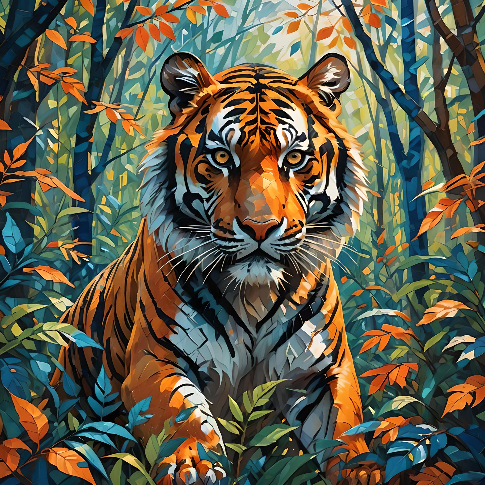 Abstract Tiger Poster in Forest with Fine Details