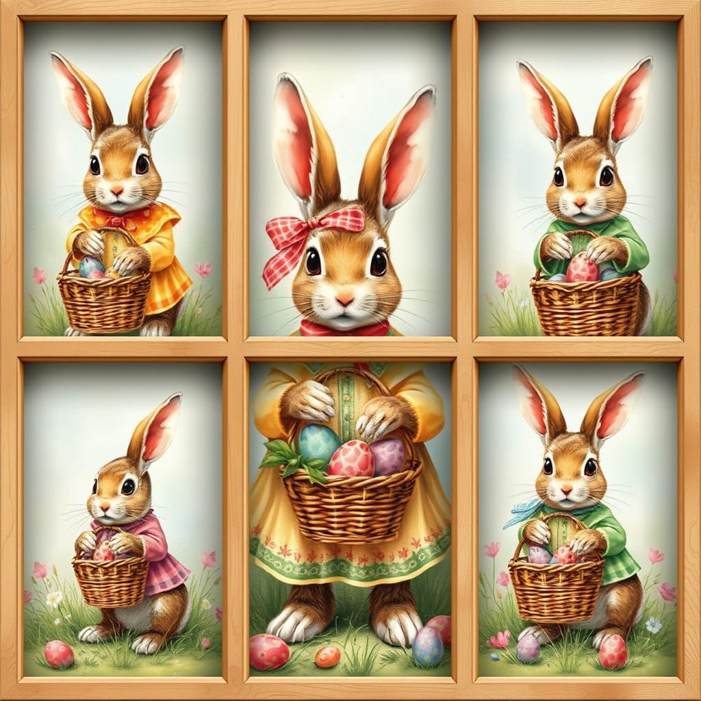 Vintage Easter Bunnies in Elegant Renaissance Style