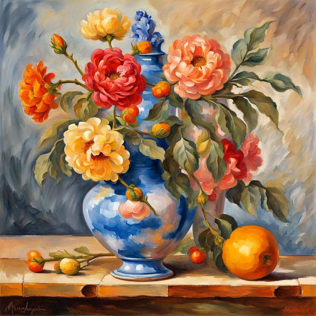 Flower Vase Still Life in Gouache Style
