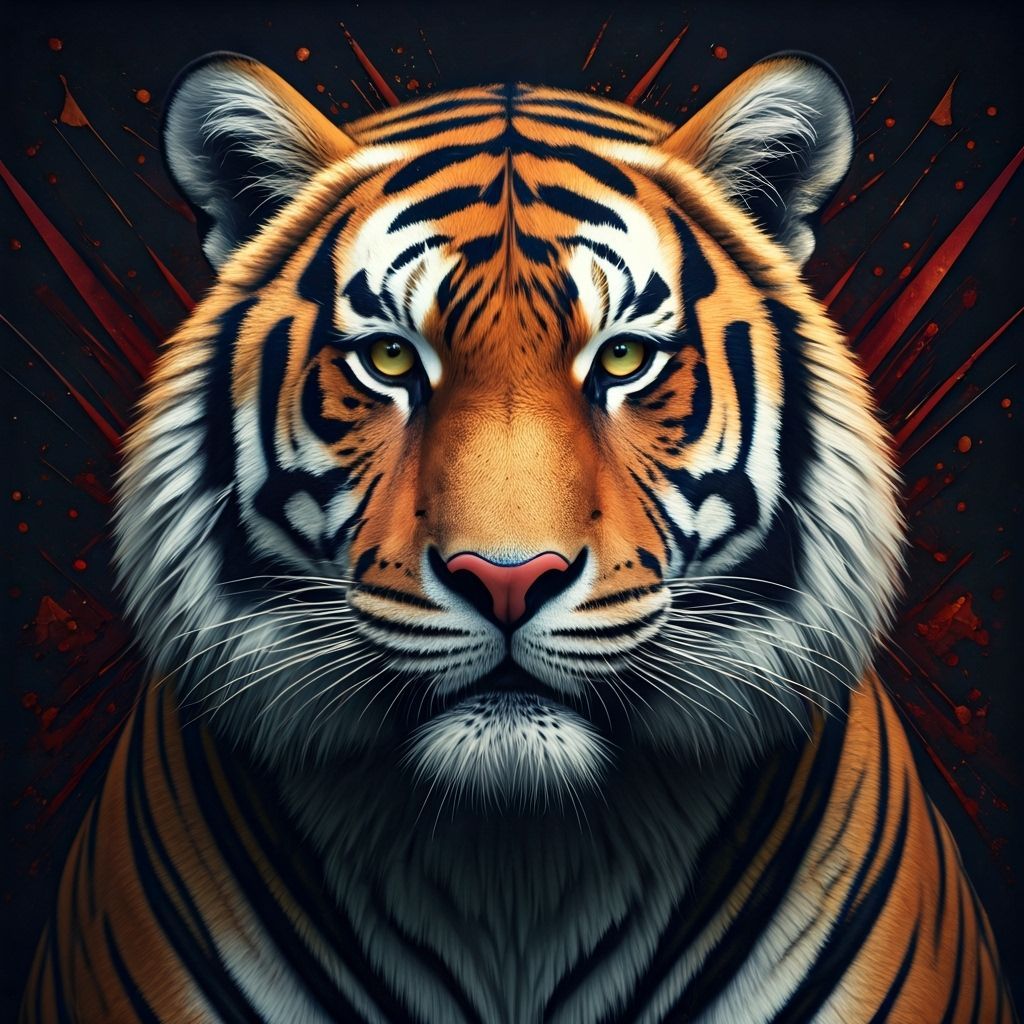 Abstract Tiger with Hyperrealistic Head in 3D