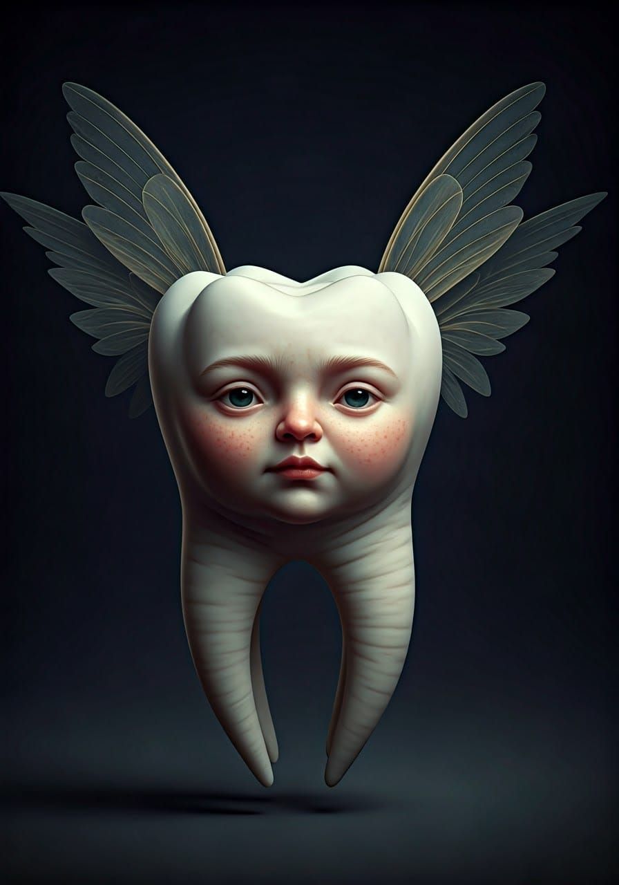 Surreal Tooth Fairy with Translucent Wings