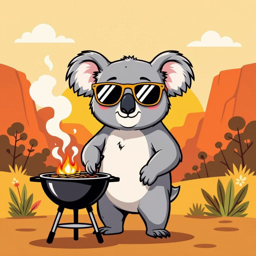 Cool Koala in Sunglasses at Outback BBQ