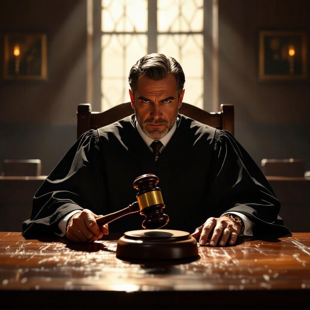 Dramatic Courtroom Scene with Judge and Gavel