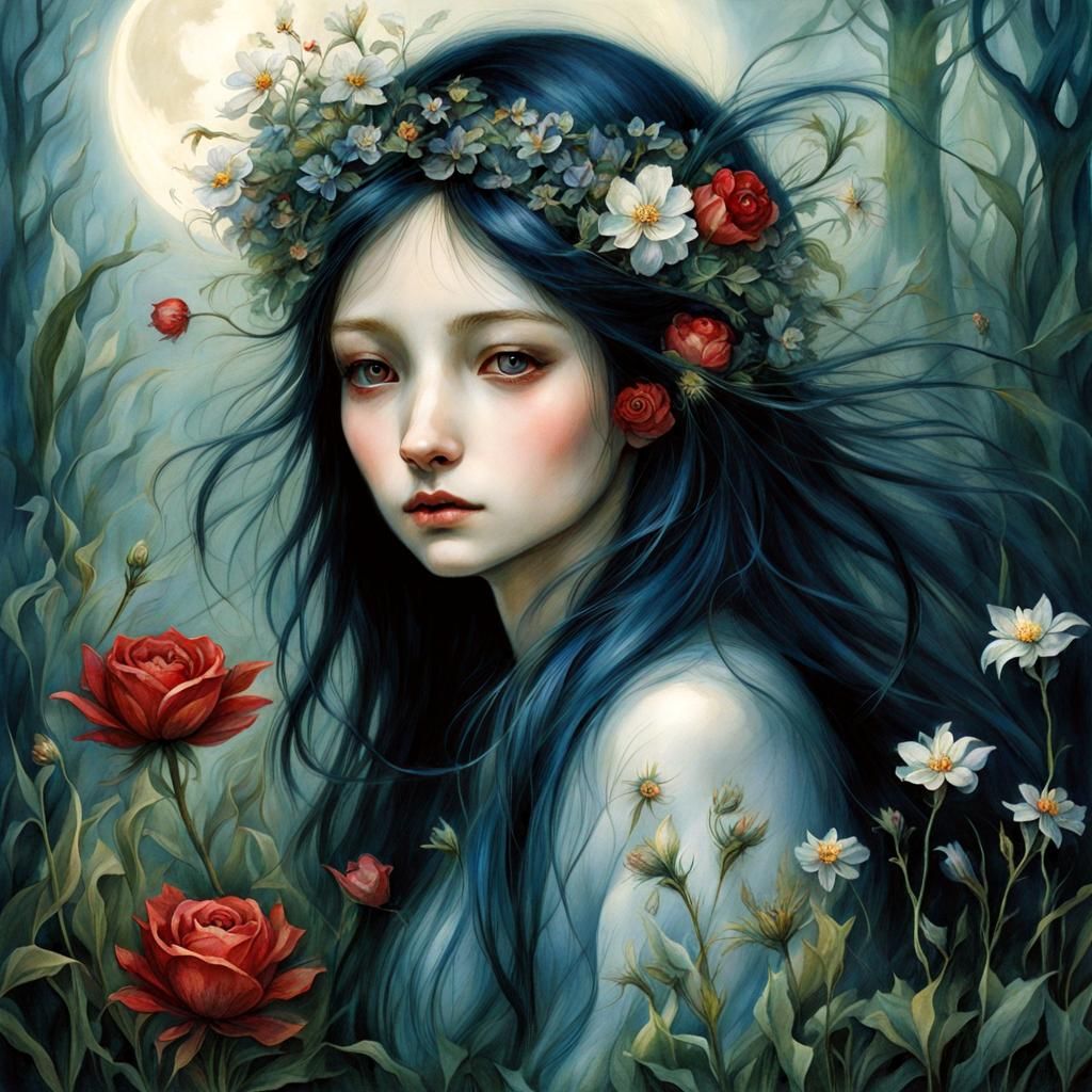 Mystical Moonlit Meadow with Unicorns in Storybook Style