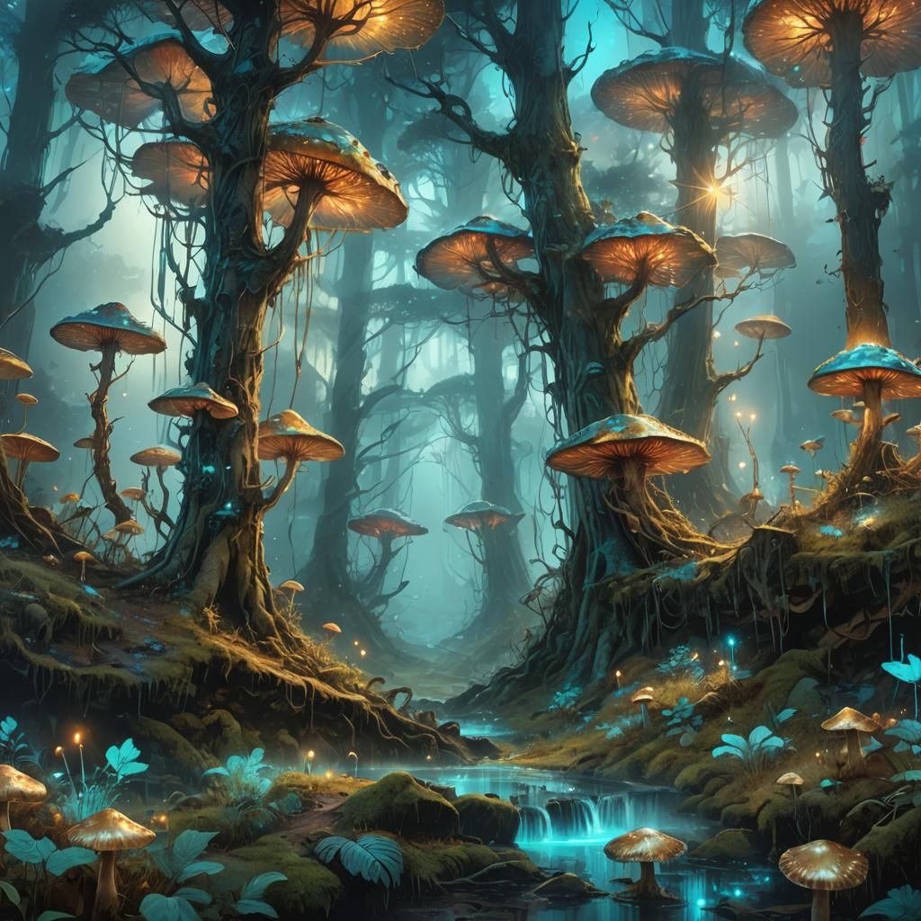 Mystical Forest Landscape in Fantasy Digital Art Style