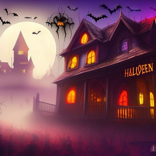 Eerie Halloween Horror Nights Sign in Fantasy Concept Art