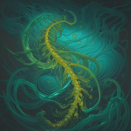 Surrealistic Bioluminescent Tendrils Emerge from Spinal Colu...