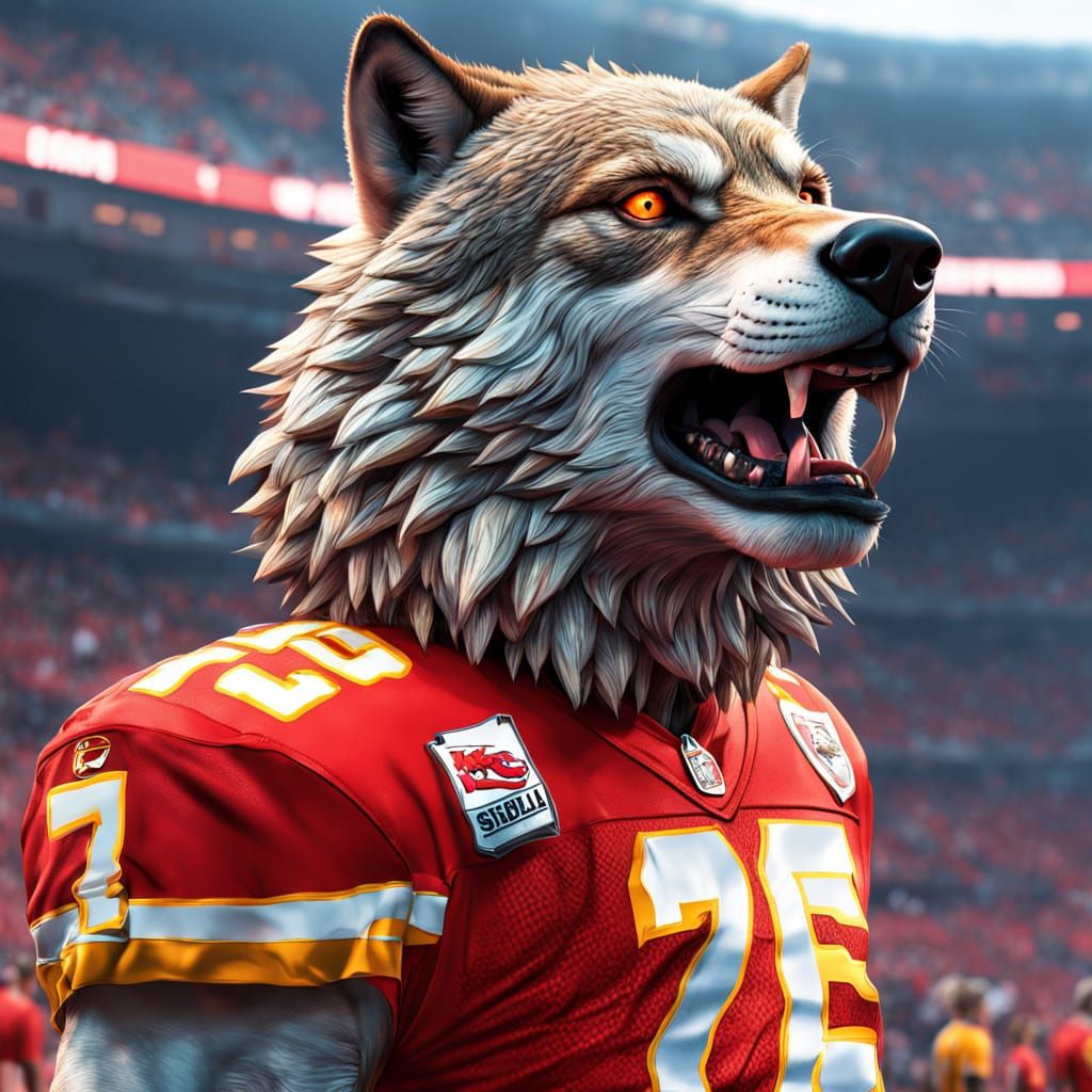 Athletic Wolf in Vibrant Kansas City Chiefs Uniform with Red...