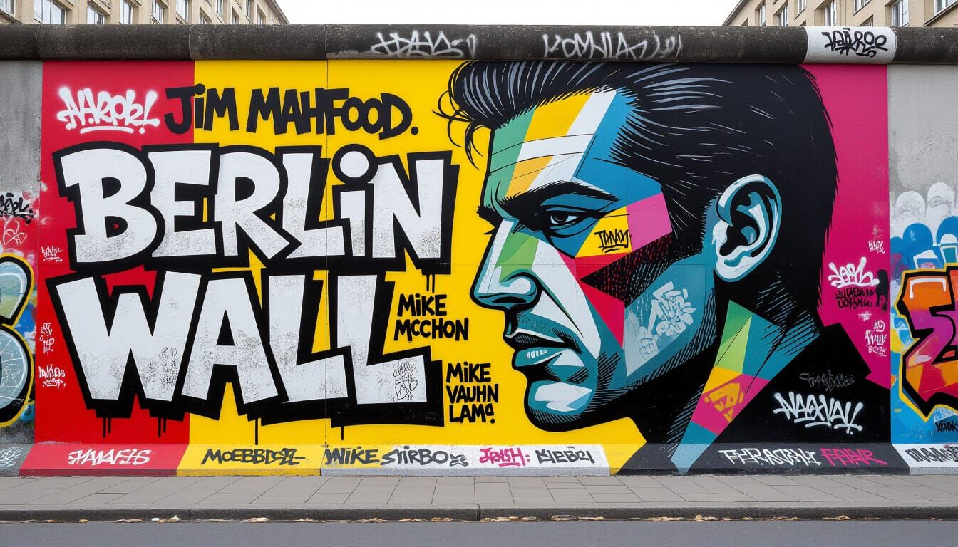 Graffiti Mural on Berlin Wall in Comic Art Style