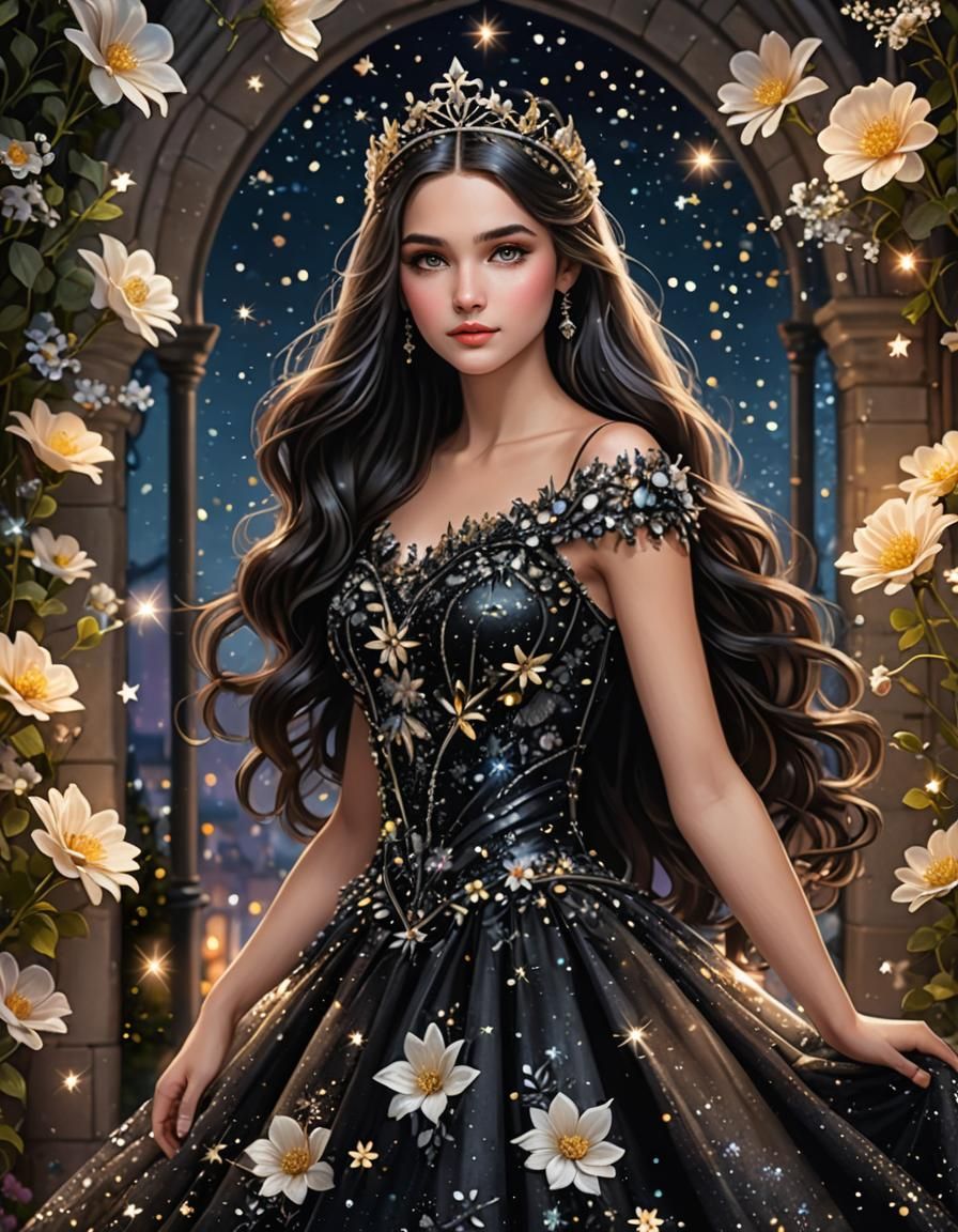 Fantasy Princess with Glittering Black Dress