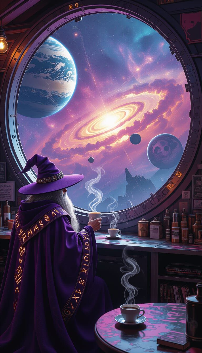 Wizard Orders Coffee in Vibrant Space Cafe