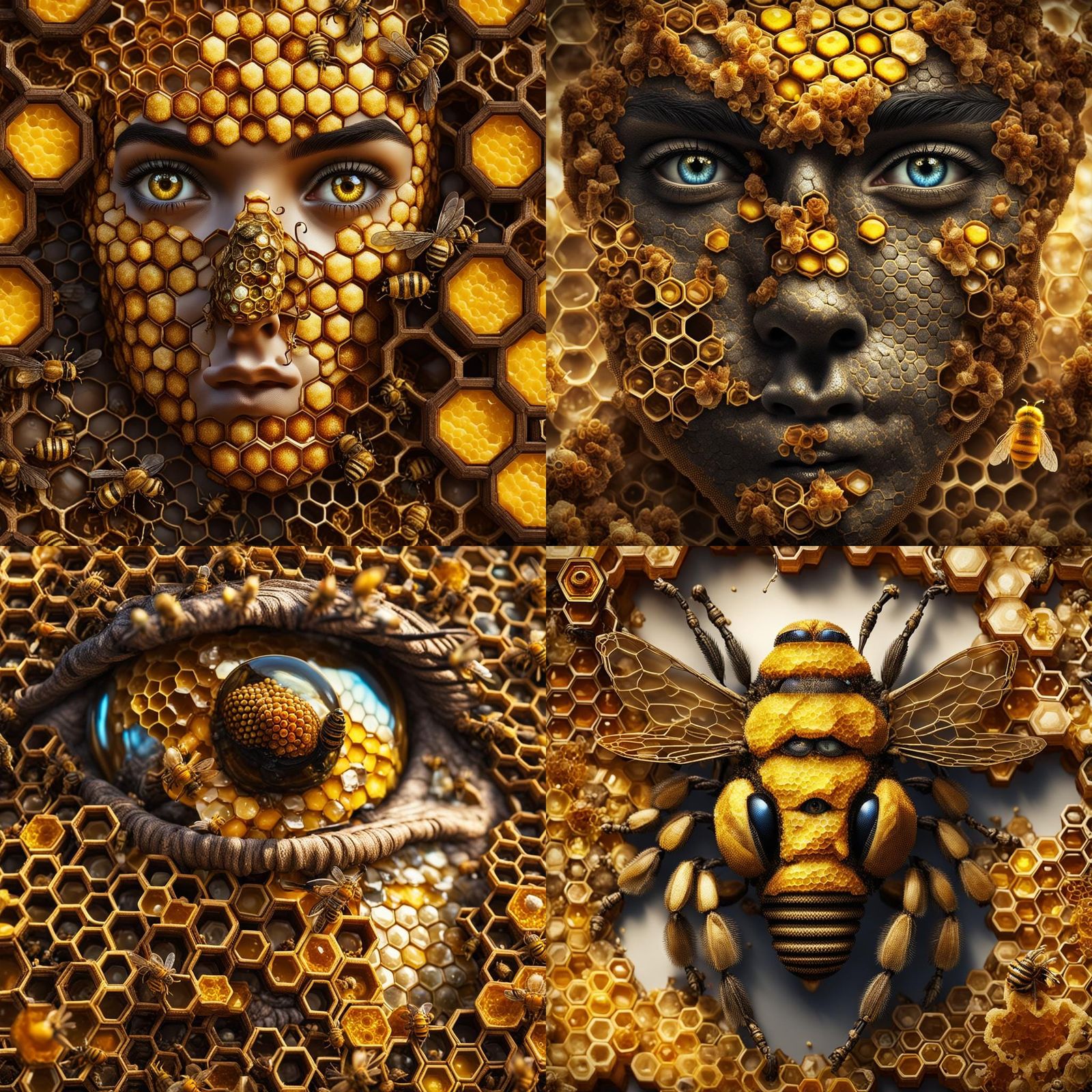 Honeycomb Face with Bee in Steampunk Style