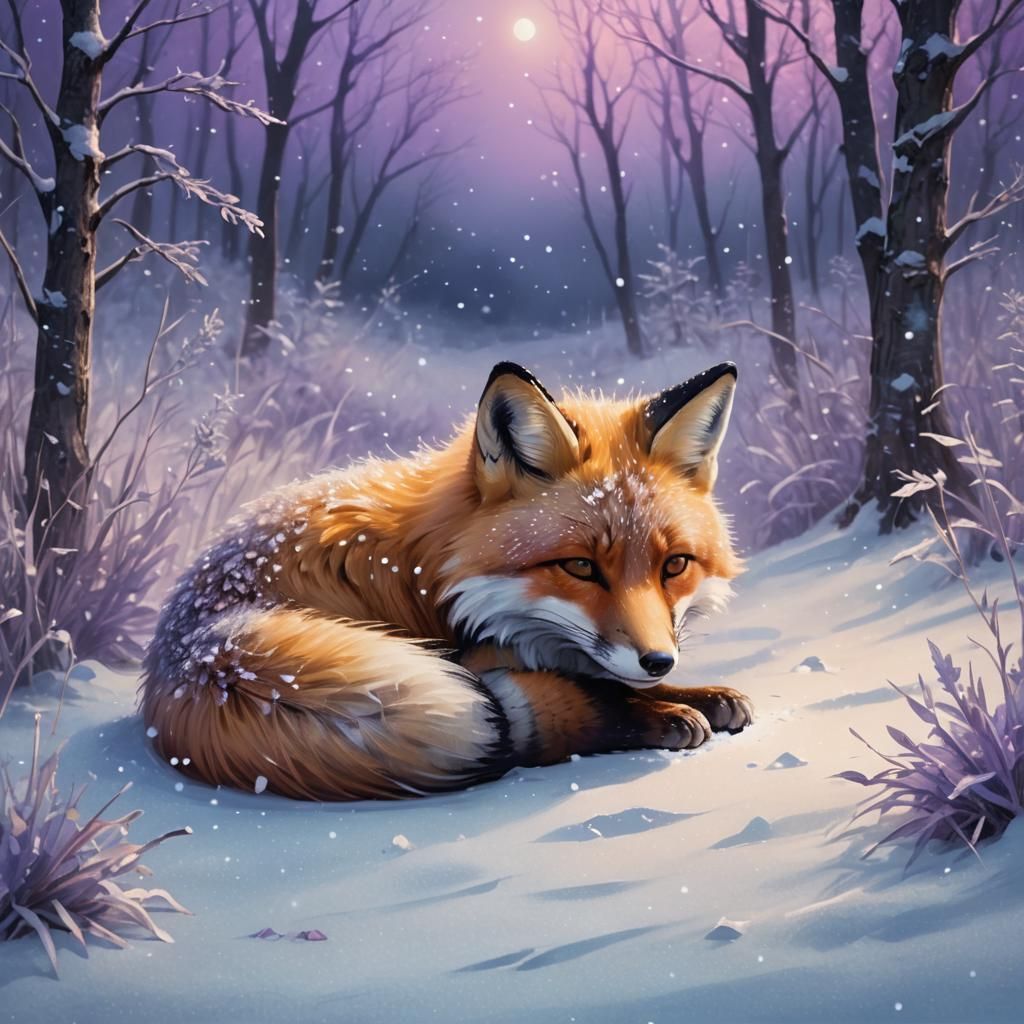 Fox Sleeping Peacefully in Winter Wonderland