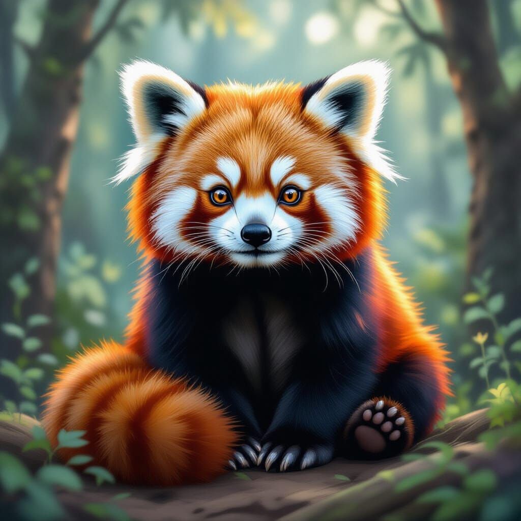Cute Red Panda in Misty Forest, Ethereal Fantasy Style